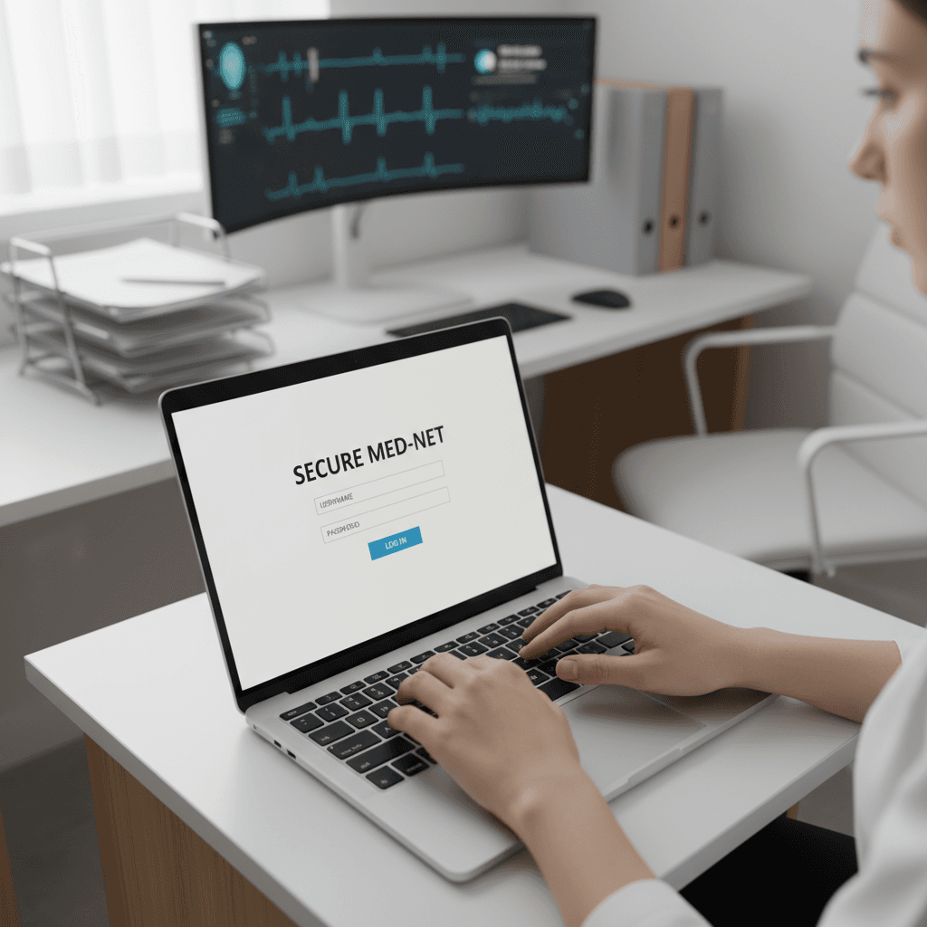 Healthcare professional handling secure patient data with compliance assurance