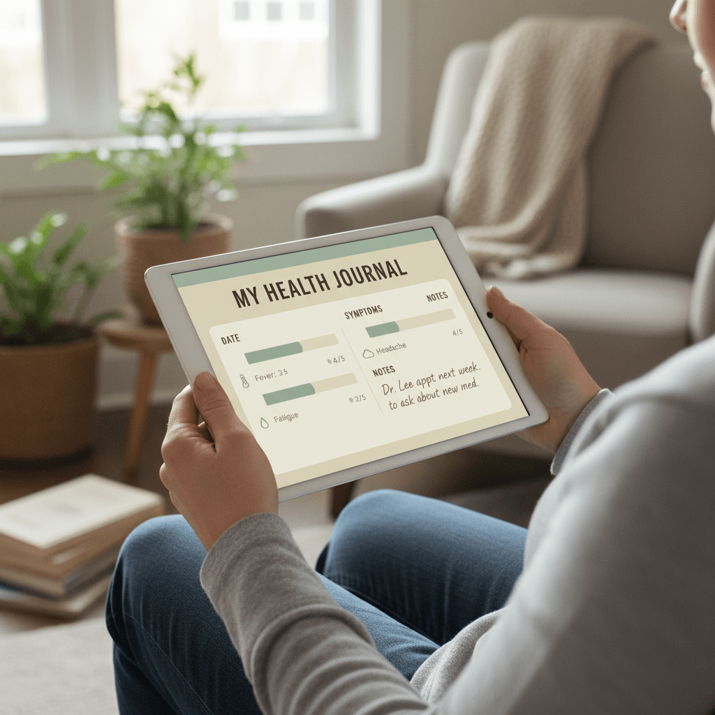Patient using MySmartRPM device in comfortable home environment